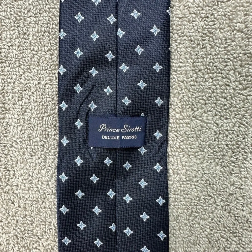 Prince Sirotti Navy Blue Geometric Star Pattern Deluxe Fabric Mens Necktie Tie